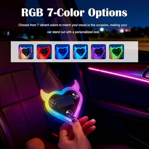 ضوء محيط LED للسيارة على شكل قلب | 7 ألوان RGB | شحن بالطاقة الشمسية وUSB | 5 أوضاع | ديكور النوافذ الخلفية والجانبية | هدية رومانسية لعيد الميلاد وعيد الحب in Kuwait