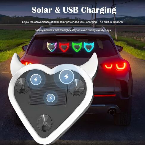 ضوء محيط LED للسيارة على شكل قلب | 7 ألوان RGB | شحن بالطاقة الشمسية وUSB | 5 أوضاع | ديكور النوافذ الخلفية والجانبية | هدية رومانسية لعيد الميلاد وعيد الحب in Kuwait