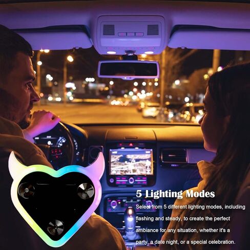 ضوء محيط LED للسيارة على شكل قلب | 7 ألوان RGB | شحن بالطاقة الشمسية وUSB | 5 أوضاع | ديكور النوافذ الخلفية والجانبية | هدية رومانسية لعيد الميلاد وعيد الحب in Kuwait