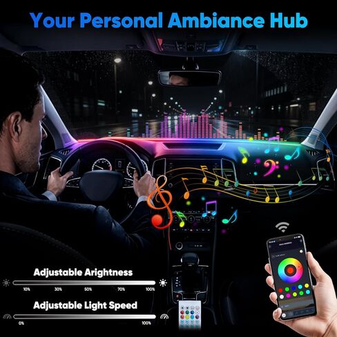 LED Strip Lights for Car Windshield 59in, RGB Ambient Lighting Car Interior with Noise Reduction, 16 Million Colors, Music Mode and Smart Control Car LED Lights Interior in Saudi Arabia