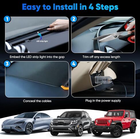 LED Strip Lights for Car Windshield 59in, RGB Ambient Lighting Car Interior with Noise Reduction, 16 Million Colors, Music Mode and Smart Control Car LED Lights Interior in Saudi Arabia