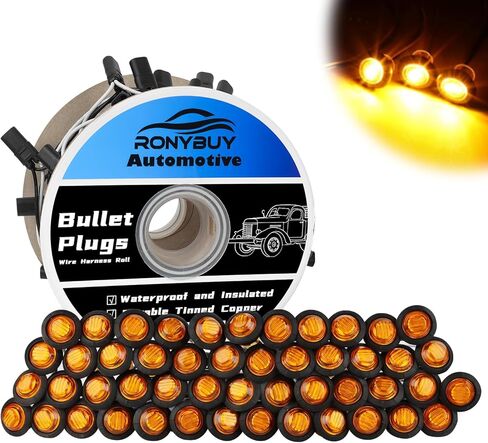 50 قطعة 3/4 بوصة مصابيح LED كهرمانية مع قابس موصل + حزام سلكي مزدوج أنثى 2 دبوس، مصابيح كهرمانية لتخليص العدسات الجانبية مقاومة للماء لشاحنة مقطورة RV بيك اب تركيب سريع in Kuwait