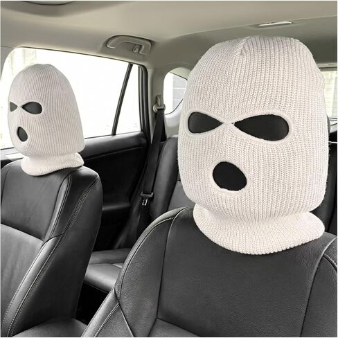 2 PCS Car Headrest Cover, Funny Face Mask Personalized Vehicle Head Rest Protective Cover, Front Seat Headrest Decoration Ski Mask Wrap Protection for Cars Trucks SUVs (Beige) in Saudi Arabia