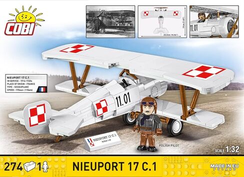 مجموعة COBI التاريخية الحرب العظمى Nieuport 17 C.1 110 H.P. (بولندية) مجموعة بناء الطائرات، 274 قطعة in Kuwait