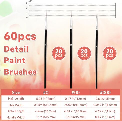 60 Pcs Tiny Detail Paint Brushes Set, Micro Small Paint Brush with 3 Sizes, Mini Miniature Thin Fine Tip Liner Paintbrushes for Nail Art Watercolor Crafts Oil Acrylic Painting Models Detailing Sculpt in Kuwait
