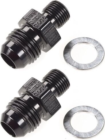 JEGS Transmission Fittings | 1/8in. NPSM x -6AN | Includes 2 Fittings And 2 Crush Washers | Made In USA | Black Anodized Aluminum in Kuwait