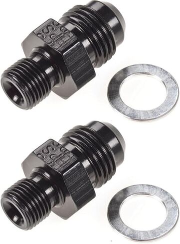 JEGS Transmission Fittings | 1/8in. NPSM x -6AN | Includes 2 Fittings And 2 Crush Washers | Made In USA | Black Anodized Aluminum in Kuwait