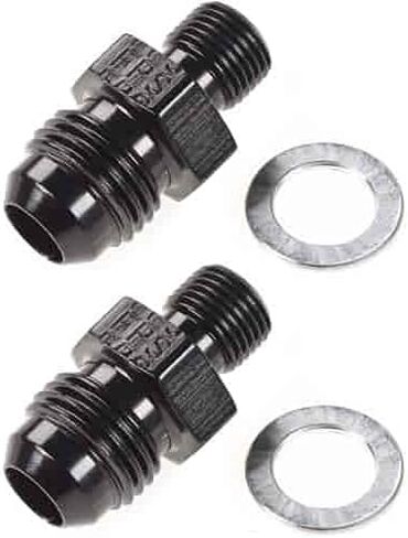 JEGS Transmission Fittings | 1/8in. NPSM x -6AN | Includes 2 Fittings And 2 Crush Washers | Made In USA | Black Anodized Aluminum in Kuwait