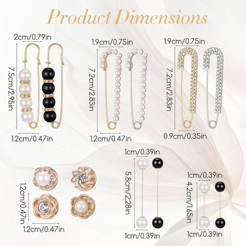 14pcs Pearl Brooch Pins Safety Pins Decorative Safety Pin Pant Waist Tightener Small Pin for Sweater Shawl Shirt Skirts Dresses Pants Sleeves Hats Collars Scarves Bags Wedding Gold Silver Blac in Kuwait