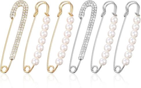 6PCS Rhinestone Safety Pins, Pearl Brooch Pins, Fancy Safety Pin for Clothes Faux Pearl Rhinestones Brooches for Women Clothes Decoration DIY Craft in Kuwait