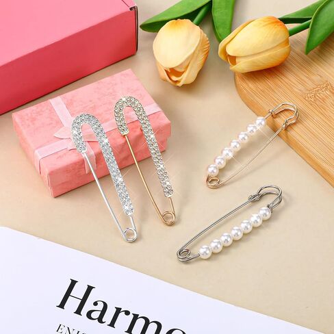 6PCS Rhinestone Safety Pins, Pearl Brooch Pins, Fancy Safety Pin for Clothes Faux Pearl Rhinestones Brooches for Women Clothes Decoration DIY Craft in Kuwait