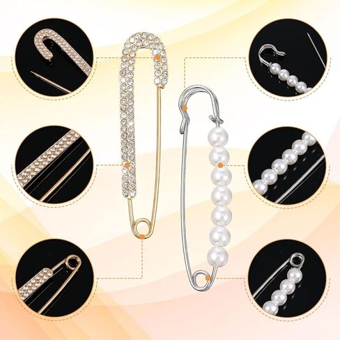 6PCS Rhinestone Safety Pins, Pearl Brooch Pins, Fancy Safety Pin for Clothes Faux Pearl Rhinestones Brooches for Women Clothes Decoration DIY Craft in Kuwait