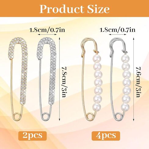 6PCS Rhinestone Safety Pins, Pearl Brooch Pins, Fancy Safety Pin for Clothes Faux Pearl Rhinestones Brooches for Women Clothes Decoration DIY Craft in Kuwait