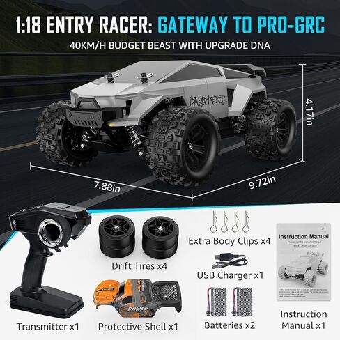 kolegend 2-in-1 RC Cyber Monster Truck & Drift Car for Adults 1/18 Scale 4WD 40KM/H All-Terrain Fast RC Car with 2.4Ghz Radio, 2 Batteries & 2 PVC Shells RTR in Saudi Arabia
