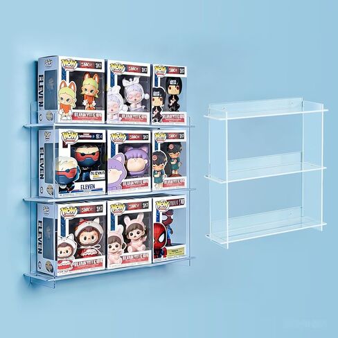 Wall Display Shelf for Funko Pop Figure Cases in Box, Clear Acrylic Stackable Stand, Display Organizer for Action Figures Perfect for Bedrooms, Home Offices, Studies, and Living Rooms in Kuwait