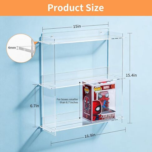 Wall Display Shelf for Funko Pop Figure Cases in Box, Clear Acrylic Stackable Stand, Display Organizer for Action Figures Perfect for Bedrooms, Home Offices, Studies, and Living Rooms in Kuwait