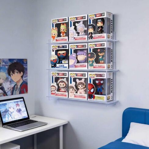 Wall Display Shelf for Funko Pop Figure Cases in Box, Clear Acrylic Stackable Stand, Display Organizer for Action Figures Perfect for Bedrooms, Home Offices, Studies, and Living Rooms in Kuwait
