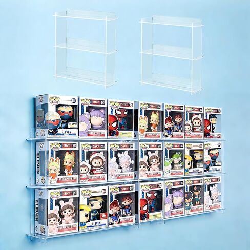 Wall Display Shelf for Funko Pop Figure Cases in Box, Clear Acrylic Stackable Stand, Display Organizer for Action Figures Perfect for Bedrooms, Home Offices, Studies, and Living Rooms in Kuwait