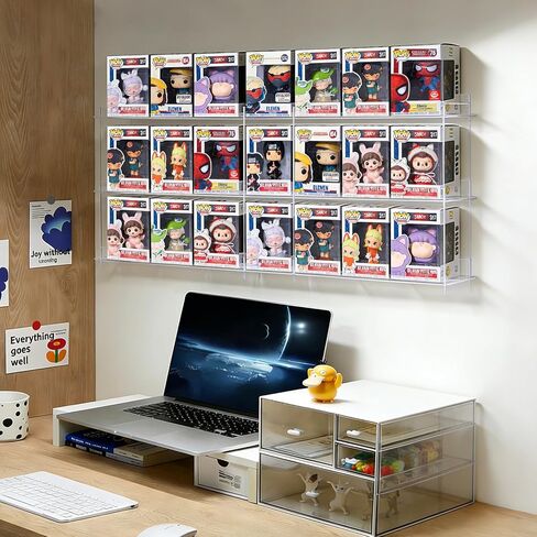 Wall Display Shelf for Funko Pop Figure Cases in Box, Clear Acrylic Stackable Stand, Display Organizer for Action Figures Perfect for Bedrooms, Home Offices, Studies, and Living Rooms in Kuwait