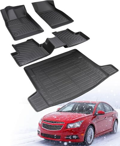 DrCarNow® Floor Mats & Cargo Liner for Chevy Cruze 2011-2015 & Limited 2016, Custom Fit for Chevrolet Cruze Accessories 2011 2012 2013 2014 2015, All Weather Rubber Liners, Waterproof Trunk Mat 4PCS in Kuwait