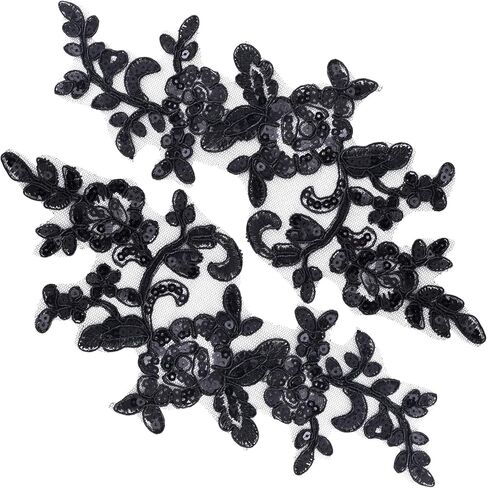 PAGOW 2pcs Embroidery Sequin Lace Applique, Red Lace Floral Embroidered Applique Patches, Sewing on Wedding Appliques Embellishments Trim Patches for Bridal Dress, Clothes, Crafts, Decoration in Kuwait