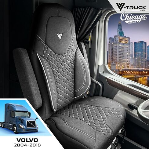 غطاء مقعد لشبه الشاحنات المجهزة بالمقعد الوطني - متوافق مع موديلات فولفو VNL، International ProStar، LT، Kenworth وPeterbilt - حماية داخلية شديدة التحمل مخصصة (أسود/رمادي) in Kuwait