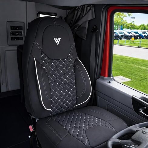 غطاء مقعد لشبه الشاحنات المجهزة بالمقعد الوطني - متوافق مع موديلات فولفو VNL، International ProStar، LT، Kenworth وPeterbilt - حماية داخلية شديدة التحمل مخصصة (أسود/رمادي) in Kuwait