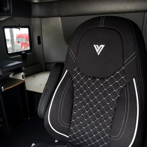 غطاء مقعد لشبه الشاحنات المجهزة بالمقعد الوطني - متوافق مع موديلات فولفو VNL، International ProStar، LT، Kenworth وPeterbilt - حماية داخلية شديدة التحمل مخصصة (أسود/رمادي) in Kuwait