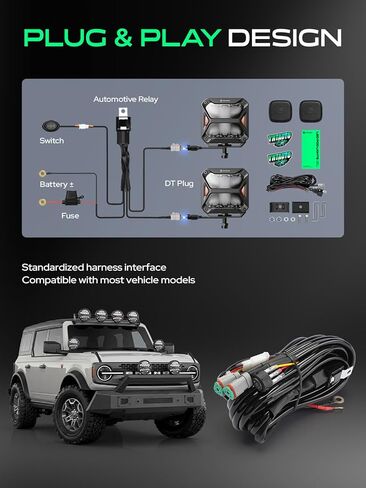 YHTAUTO 3 Inch LED Light Bars w/Wiring Harness & Light Cover, 20W 2400LM, 5700K, Spot10° Beam Off Road Camper Pod Light for Truck SUV ATV UTV Golf Cart Tractor 4x4 Van Boat IP67 Waterproof Lamp in Kuwait