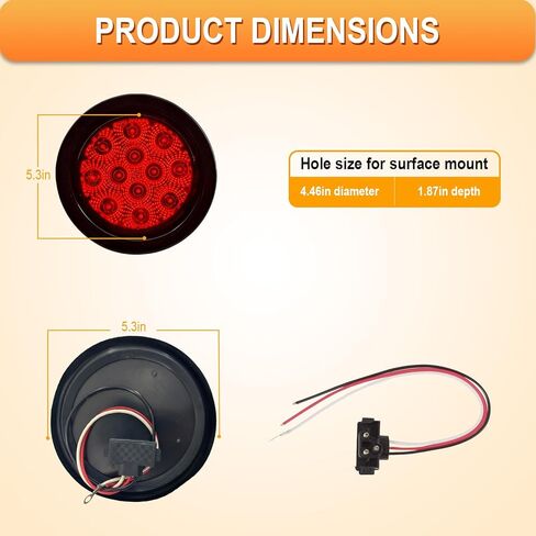 4 Inch Round Red LED Trailer Lights, DOT Certified Sealed Stop Turn Tail Light Kit with Grommet, Pack of 2 in Saudi Arabia