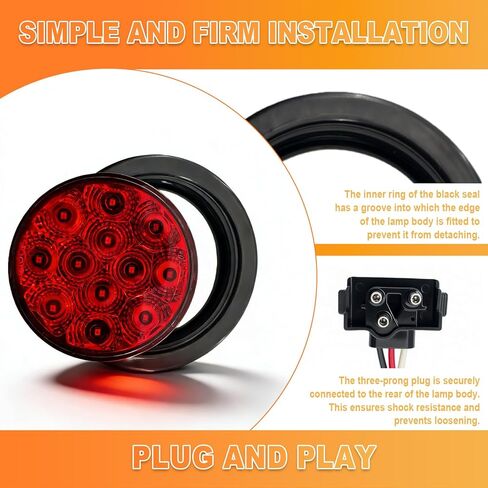 4 Inch Round Red LED Trailer Lights, DOT Certified Sealed Stop Turn Tail Light Kit with Grommet, Pack of 2 in Saudi Arabia