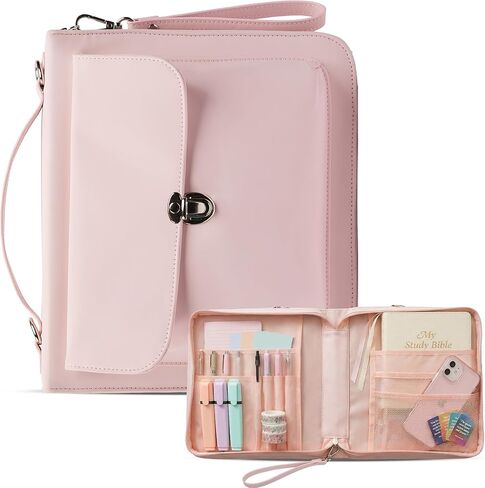 Bible Cover Case for Women - Bible Case with Shoulder Strap, Pink Bible Cover Standard Size Featuring Book Protector with Turn Lock Closure - Durable & Travel Friendly Design that Fits Most Bibles in Kuwait