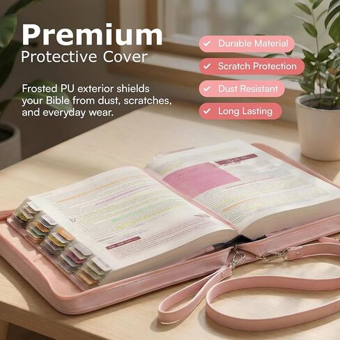 Bible Cover Case for Women - Bible Case with Shoulder Strap, Pink Bible Cover Standard Size Featuring Book Protector with Turn Lock Closure - Durable & Travel Friendly Design that Fits Most Bibles in Kuwait