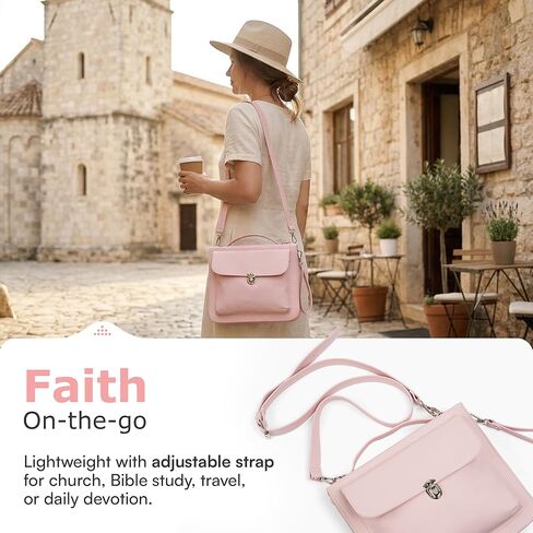Bible Cover Case for Women - Bible Case with Shoulder Strap, Pink Bible Cover Standard Size Featuring Book Protector with Turn Lock Closure - Durable & Travel Friendly Design that Fits Most Bibles in Kuwait