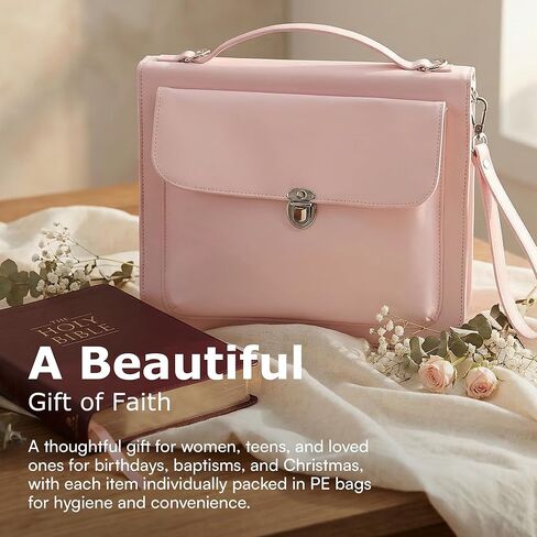 Bible Cover Case for Women - Bible Case with Shoulder Strap, Pink Bible Cover Standard Size Featuring Book Protector with Turn Lock Closure - Durable & Travel Friendly Design that Fits Most Bibles in Kuwait