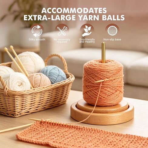 Yarn Holder for Crocheting & Knitting, Upgrade Larger Size and Anti-Slip Pads, Wooden Yarn Spinner & Thread Holder, Crochet Yarn Holder, Knitting Crocheting Accessory Gift in Saudi Arabia
