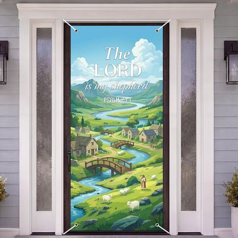 Vbs 2026 The Lord Is My Shepherd Door Banner, 27x 60" Religious Vbs Background Bible School Christian Door Banner Emerald Shepherd Backdrop Decor for Summer Vacation Sunday School Classroom Church in Saudi Arabia