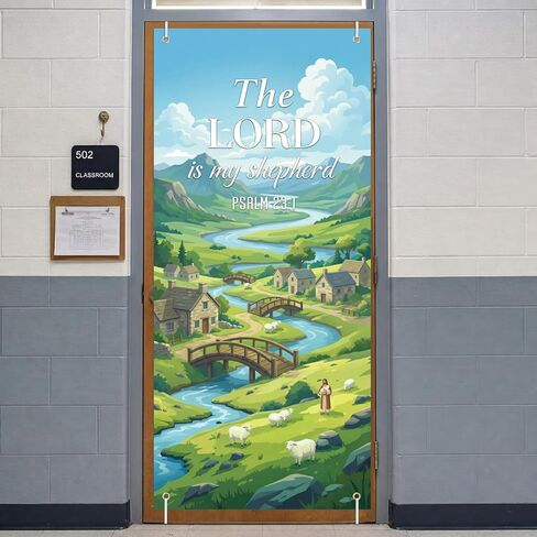 Vbs 2026 The Lord Is My Shepherd Door Banner, 27x 60" Religious Vbs Background Bible School Christian Door Banner Emerald Shepherd Backdrop Decor for Summer Vacation Sunday School Classroom Church in Saudi Arabia