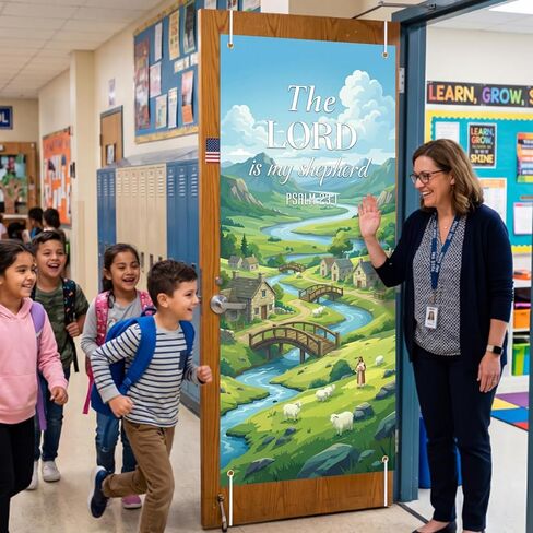 Vbs 2026 The Lord Is My Shepherd Door Banner, 27x 60" Religious Vbs Background Bible School Christian Door Banner Emerald Shepherd Backdrop Decor for Summer Vacation Sunday School Classroom Church in Saudi Arabia