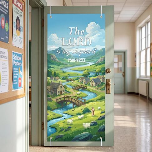 Vbs 2026 The Lord Is My Shepherd Door Banner, 27x 60" Religious Vbs Background Bible School Christian Door Banner Emerald Shepherd Backdrop Decor for Summer Vacation Sunday School Classroom Church in Saudi Arabia