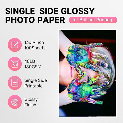 Glossy Inkjet Photo Paper 13X19 Inches 48lb 100 Sheets Professional Glossy Photographic Paper Compatible with Inkjet Printer Use DYE INK 180GSM in Saudi Arabia
