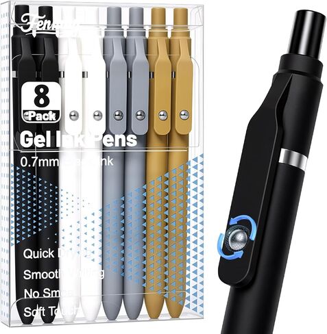 Fenmay 8 Pcs Gel Pens - 0.7mm Fine Point Quick-Dry Black Ink, Smooth Writing Pens for Journaling, Note Taking, Office & School Supplies in Saudi Arabia