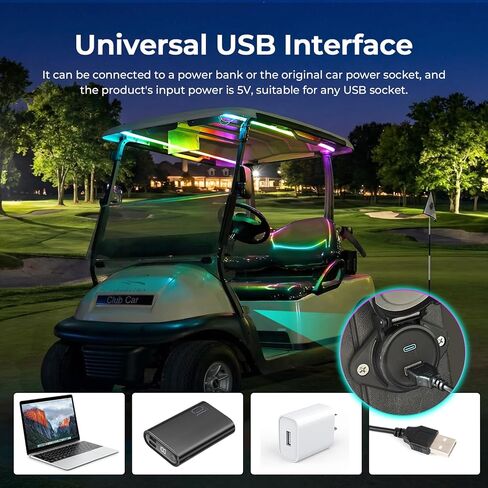 مظلة عربة الجولف التي تعمل بمنفذ USB، أضواء متعددة الألوان مع جهاز تحكم عن بعد/التطبيق، مصابيح شريطية LED مقاس 47.2 بوصة، IP68 مقاومة للماء لسقف عربة الجولف لقارب السيارة EZGO Yamaha Club in Kuwait