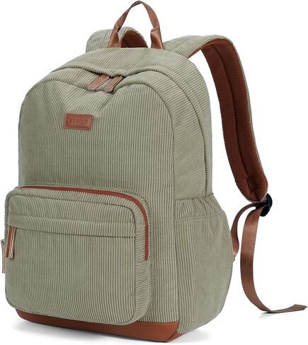 ECOHUB Aesthetic Sage Green Backpack, Corduroy Laptop Bag for Women fits 15.6 Inch Computer, Vintage Travel Backpack with 30oz Tumbler Holder, College School Bag Carry On, Sage Green in Saudi Arabia