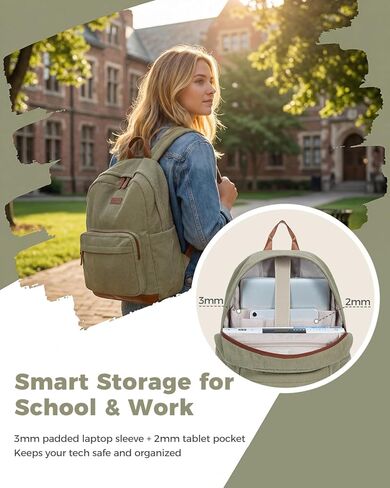 ECOHUB Aesthetic Sage Green Backpack, Corduroy Laptop Bag for Women fits 15.6 Inch Computer, Vintage Travel Backpack with 30oz Tumbler Holder, College School Bag Carry On, Sage Green in Saudi Arabia