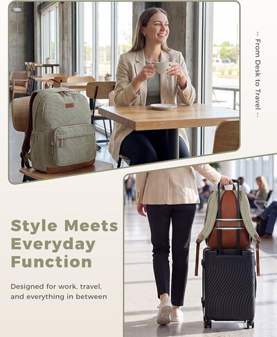 ECOHUB Aesthetic Sage Green Backpack, Corduroy Laptop Bag for Women fits 15.6 Inch Computer, Vintage Travel Backpack with 30oz Tumbler Holder, College School Bag Carry On, Sage Green in Saudi Arabia