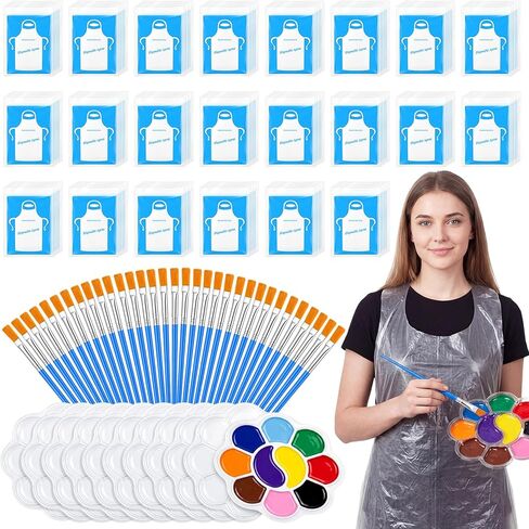 300 Pcs Paint Brushes Palette Aprons Set, Acrylic Paint Brushes for Adults, Disposable Tray Plastic Aprons Bulk Art Supplies for Artists Painting Oil Watercolor DIY Crafts Events in Saudi Arabia