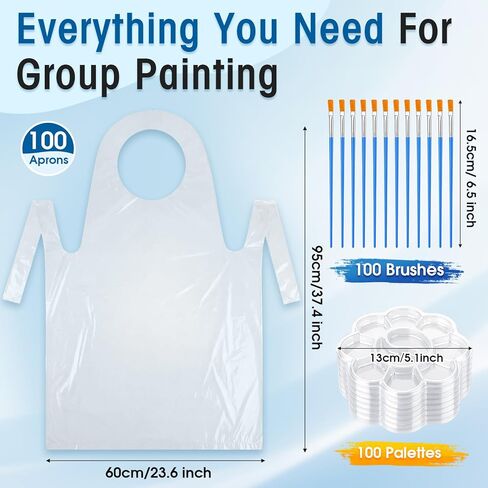 300 Pcs Paint Brushes Palette Aprons Set, Acrylic Paint Brushes for Adults, Disposable Tray Plastic Aprons Bulk Art Supplies for Artists Painting Oil Watercolor DIY Crafts Events in Saudi Arabia