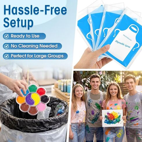 300 Pcs Paint Brushes Palette Aprons Set, Acrylic Paint Brushes for Adults, Disposable Tray Plastic Aprons Bulk Art Supplies for Artists Painting Oil Watercolor DIY Crafts Events in Saudi Arabia
