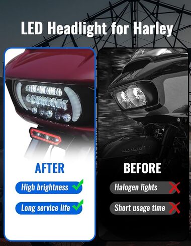 مصباح أمامي LED لدراجة Road Glide 2015-2023، مصباح أمامي مزدوج اللون مع شعاع عالٍ/منخفض، ضوء تشغيل أبيض وإشارة انعطاف لملحقات Harley Road Glide FLTRX FLTRU CVO Limited 2015-2023 in Kuwait